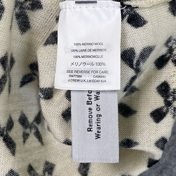 J Crew Classic Merino Wool Shell Top Cream Black Womens Med Bowtie Print *Flaw - Picture 11 of 12
